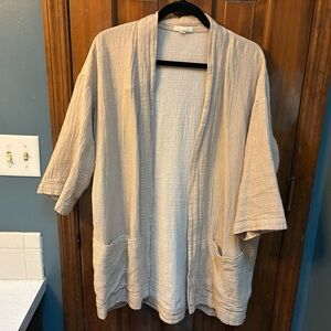 Eileen Fisher Organic Linen Cotton 3/4-Sleeve Textured Kimono Cardigan Jacket